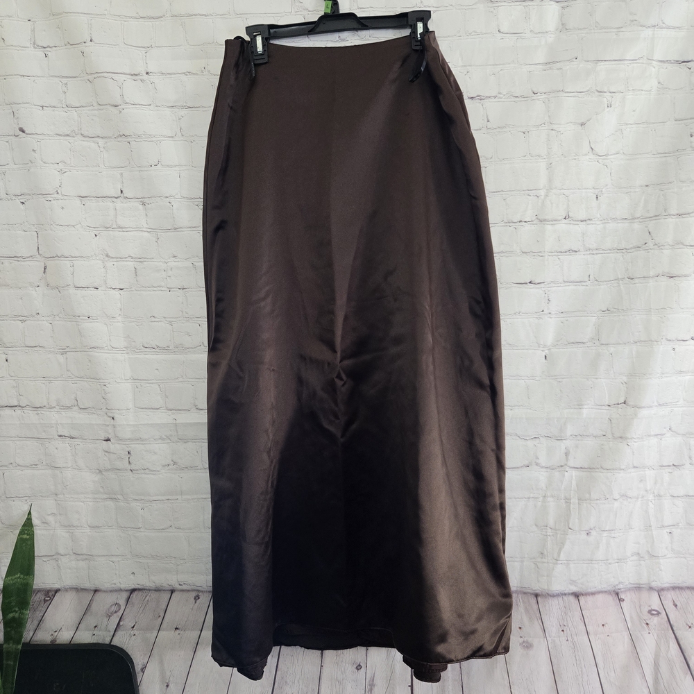 Vtg 90s Watters & Watters Chocolate Brown Satin Maxi Elegant Brown Women's Skirt